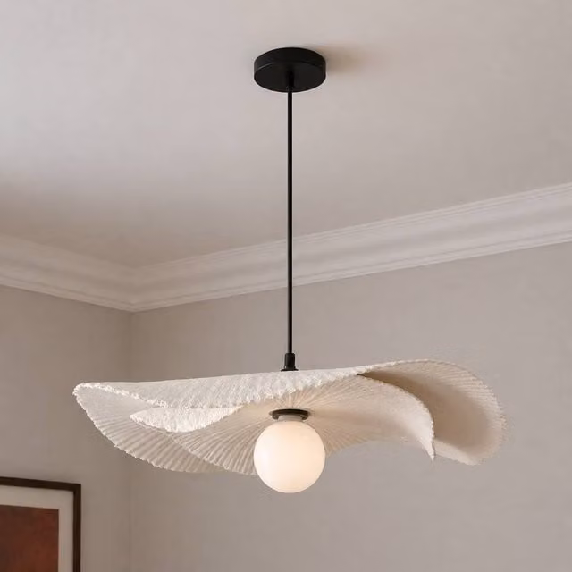 CGC Lighting Duo Two Layer Paper Wave Easy Fit Lampshade in White, Diameter: 60 cm