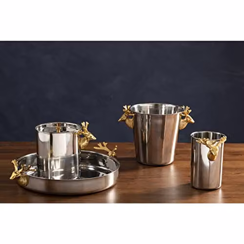 Orsina Atholl Stainless Steel Ice Bucket with Lid in Silver and Gold, W/D/H: 16 x 16 x 16 cm – 5