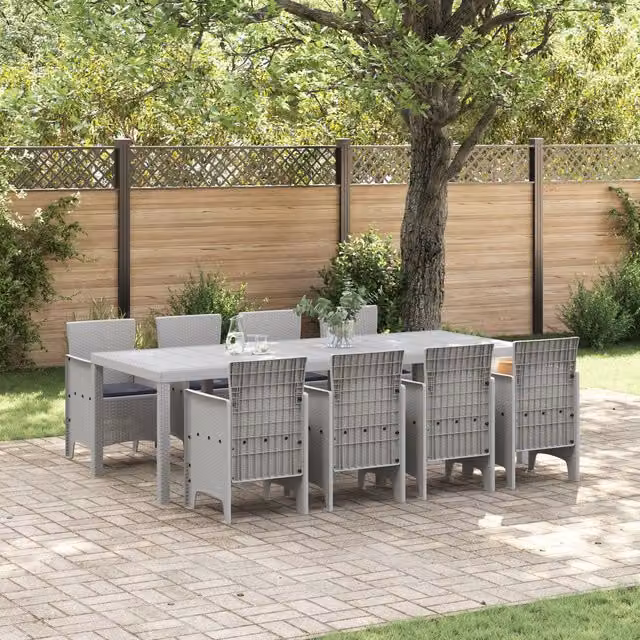 Berkfield Home 9 Piece White Poly Rattan Garden Dining Set with Cushions – 1