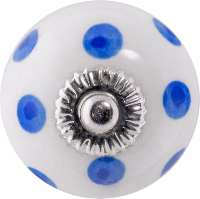 Nicola Spring Polished Ceramic Cabinet Knob in White and Blue