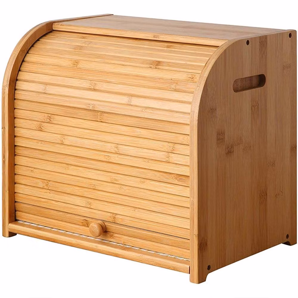 Ventryn 2 Tier Roll Top Bread Bin with Compartments, Brown – 4