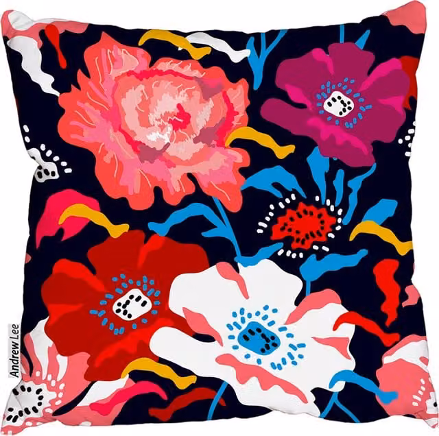 Andrew Lee Poppies and Peonies Floral Cushion, Red and Blue, W/D/H: 60 x 60 x 1 cm
