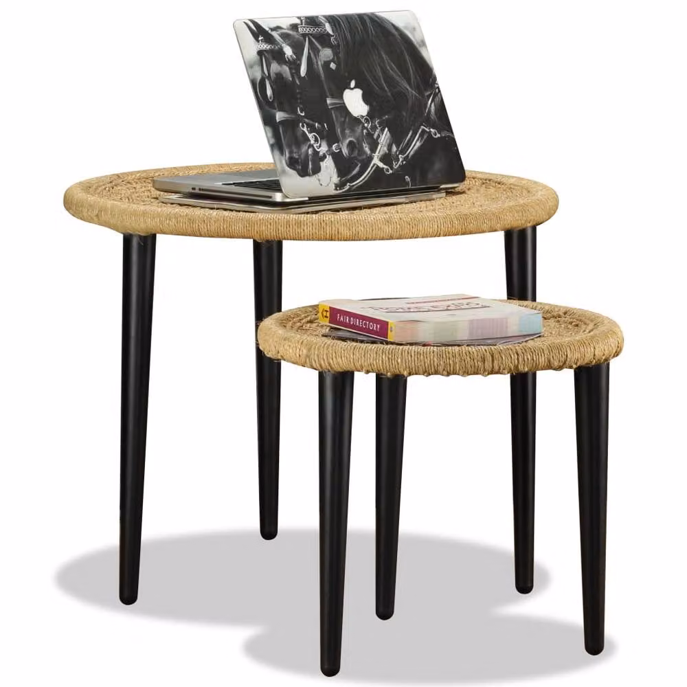 Berkfield Home 2 Piece Round Coffee Table Set in Beige Jute and Metal – 2