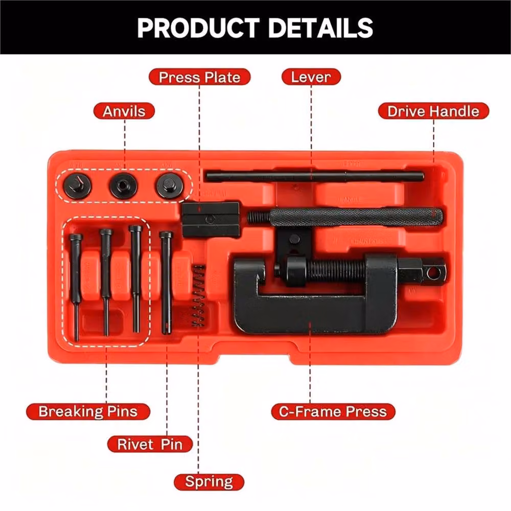 Nordara 13pc Steel Motorcycle Chain Breaker and Riveter Set in Black – 2