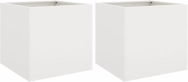 Berkfield Home Steel Planter Tub, 2 Pieces, White, W: 49 cm, D: 47 cm, H: 46 cm – 1