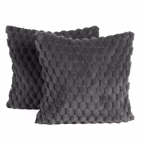 OHS Waffle Faux Fur Cushion Covers, Pack of 2, Grey, W/D/H: 45 x 45 x 45 cm – 2