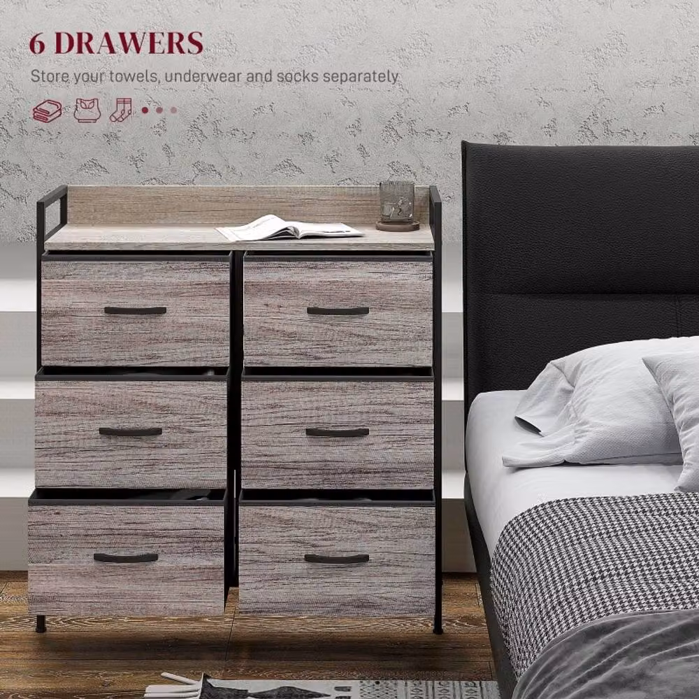 STILVORA Industrial Grey Chest of Drawers with Six Fabric Drawers and Metal Frame – 2