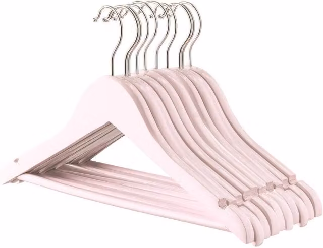 Havendro Wooden Kids Hangers with Trouser Bar, Light Pink, Pack of 10