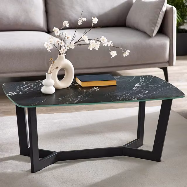 Julian Bowen Olympus Rectangular Glass Top Coffee Table in Black, W/D/H: 110 x 60 x 40 cm