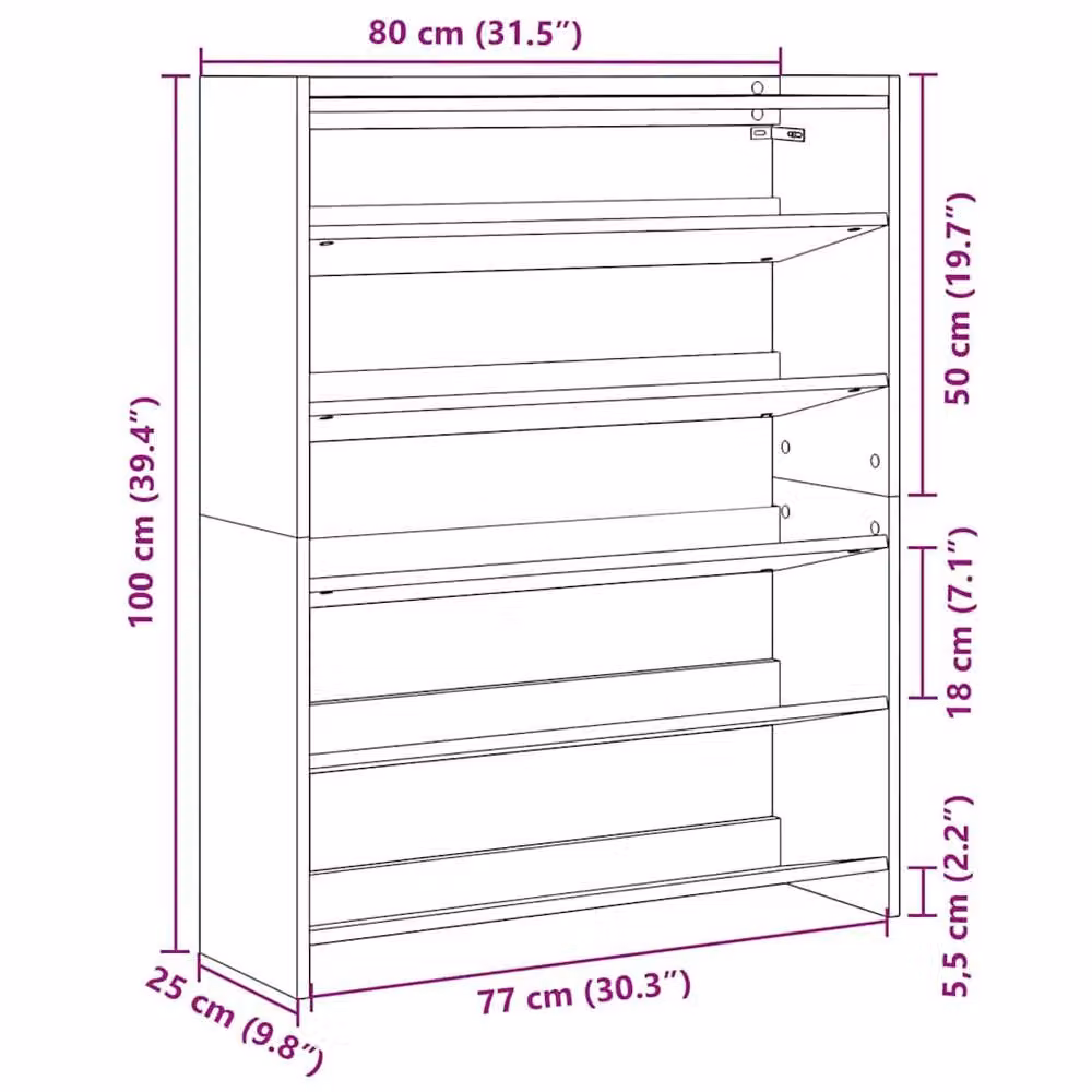 Berkfield Home Black Shoe Rack in Engineered Wood, W/D/H: 80 x 25 x 100 cm – 6