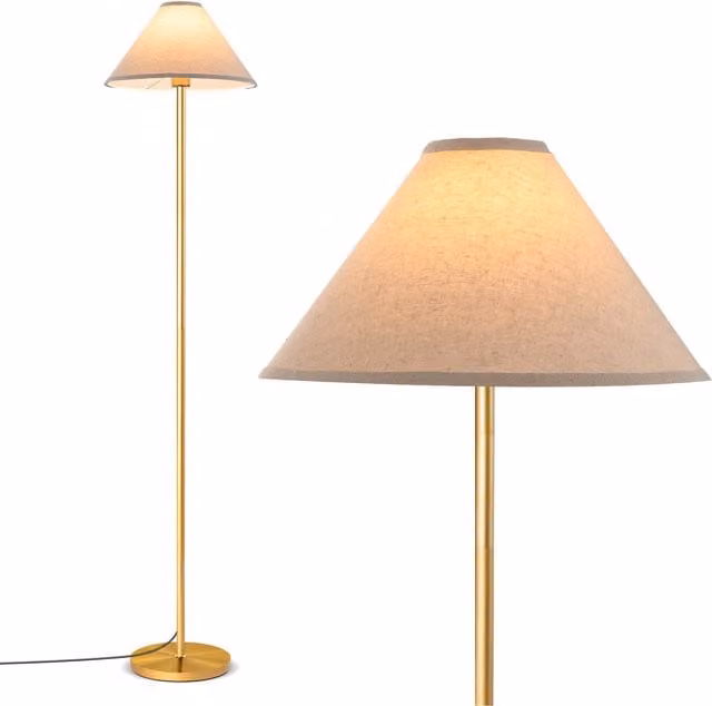 COSTWAY Modern Gold Standing Floor Lamp with Beige Fabric Cone Shade, Height: 162 cm