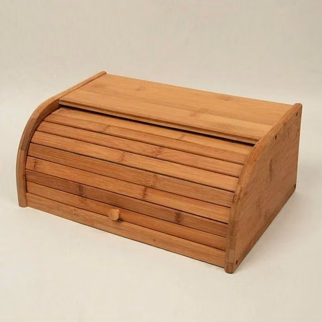 VOGREX Bamboo Roll Top Bread Bin, Beige Loaf Storage Container for Kitchen Countertops, W: 40.0 cm, D: 27.0 cm, H: 16.5 cm – 1