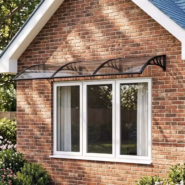SPETLEK Black and Transparent Polycarbonate Outdoor Window Rain Shelter Awning, W: 300 cm, H: 100 cm, D: 15 cm – 1