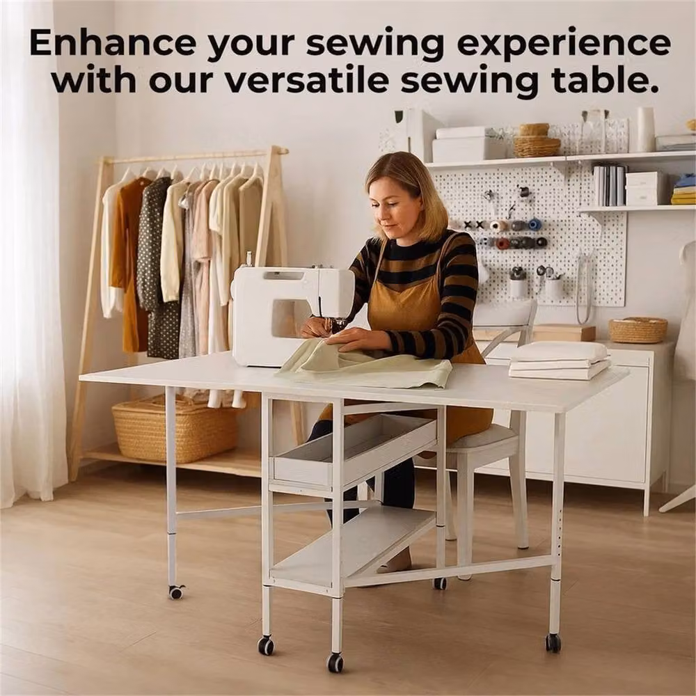 Nordara Height Adjustable Folding Sewing Craft Desk with Castors in White – 3