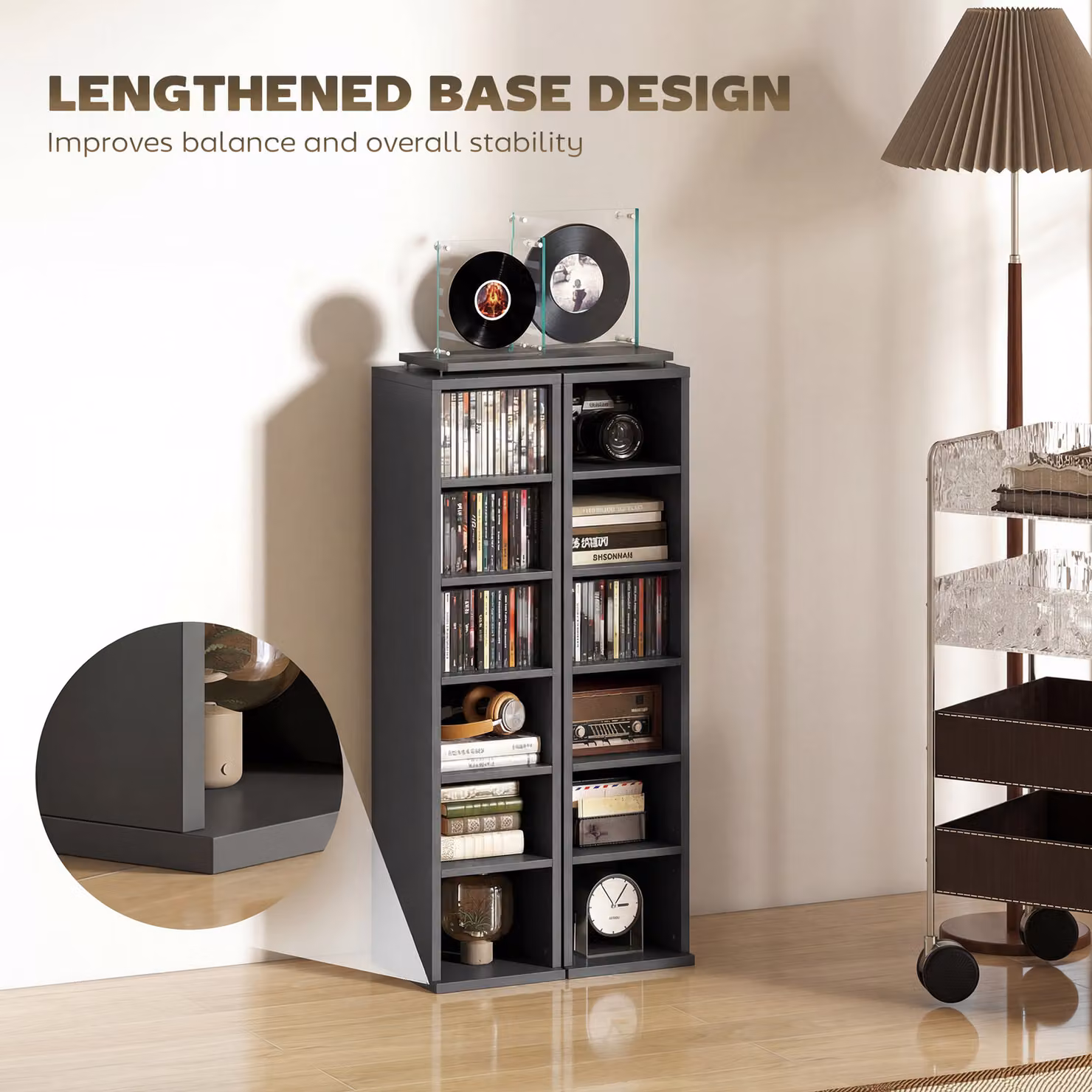 HOMCOM Set of 2 Black CD Media Display Tower Racks with Adjustable Shelves – 7