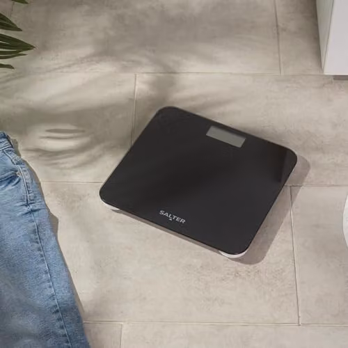 Salter Digital Bathroom Scale in Black with Toughened Glass Platform and LCD Display, 180kg Max Capacity – 3