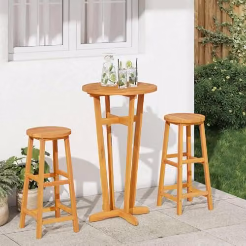 vidaXL Round Acacia Wood Garden Bar Table, Brown, Diameter: 60 cm, Height: 105 cm – 2