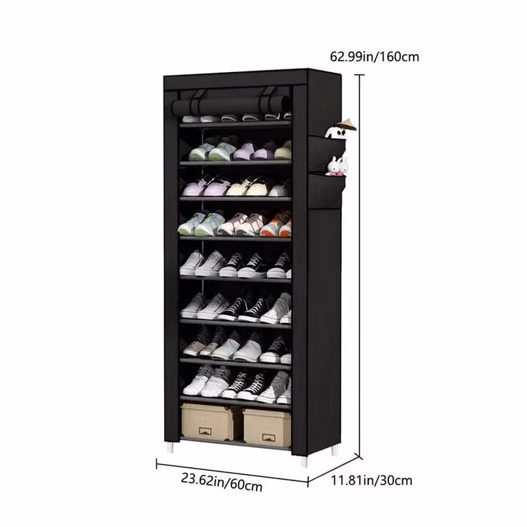 EONLION 10-Tier Black Shoe Rack Storage Stand, Width: 100 cm