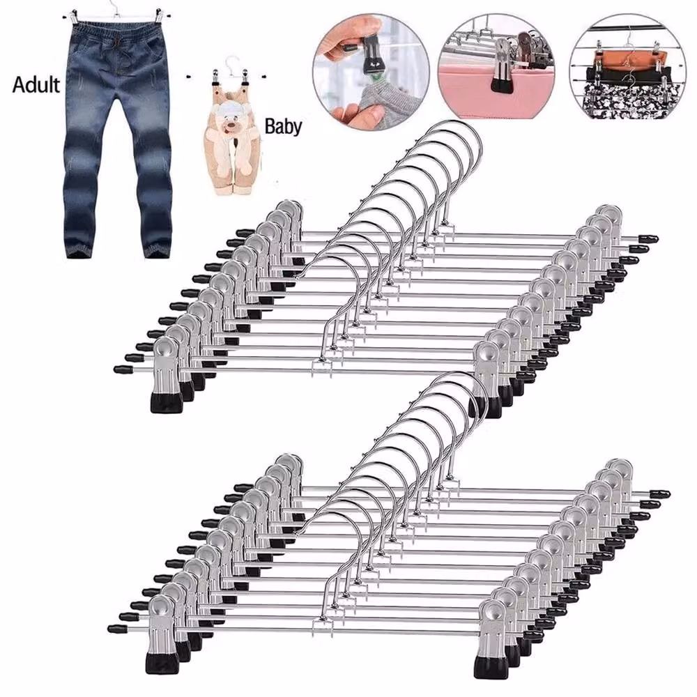 PAWNORA 20-Piece Stainless Steel Pants Hangers with Non-Slip Clips in Silver – 2