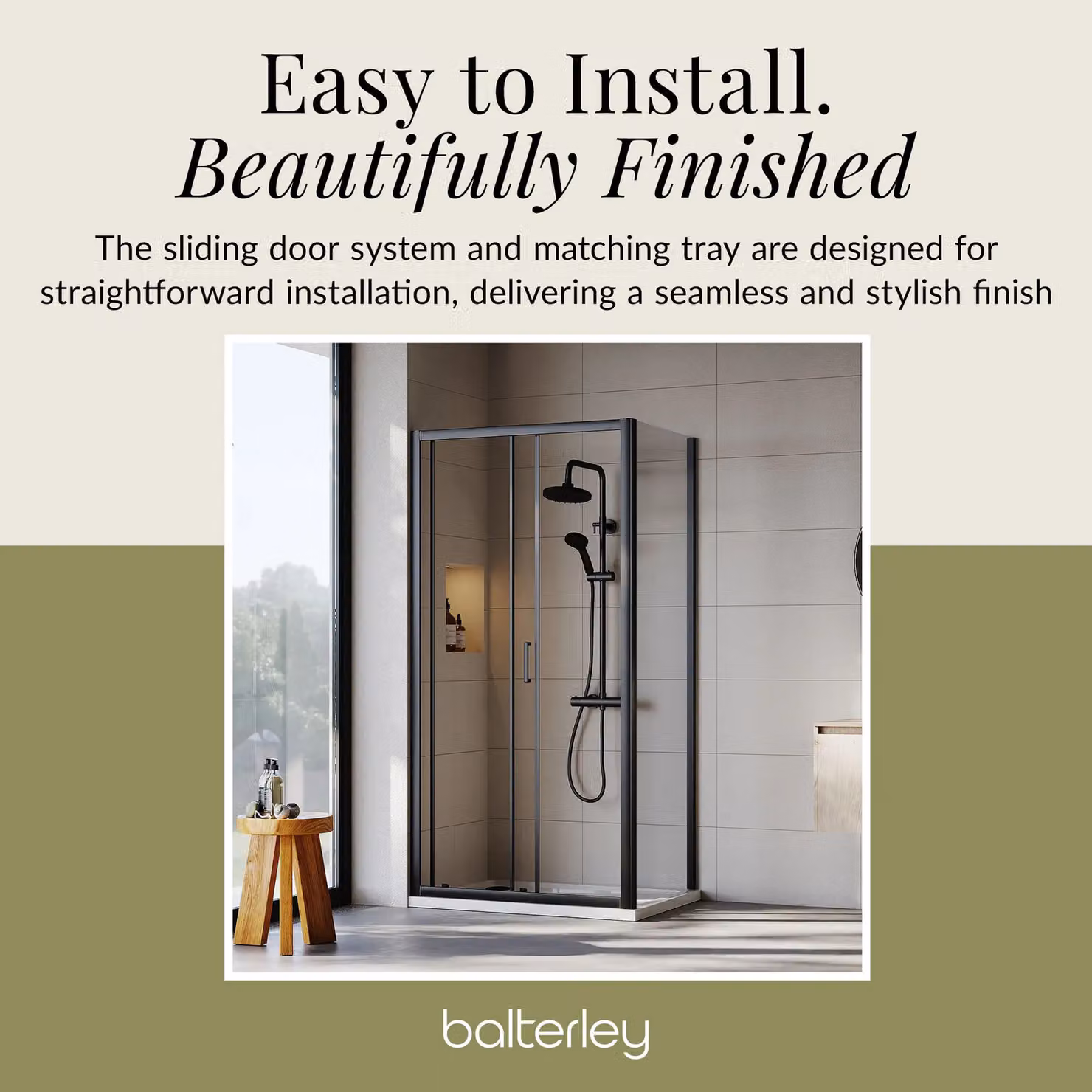 Balterley Ruwa Sliding Corner Shower Suite with 6mm Glass Tray and Door Panel, Black, W: 1000 mm, D: 700 mm – 5