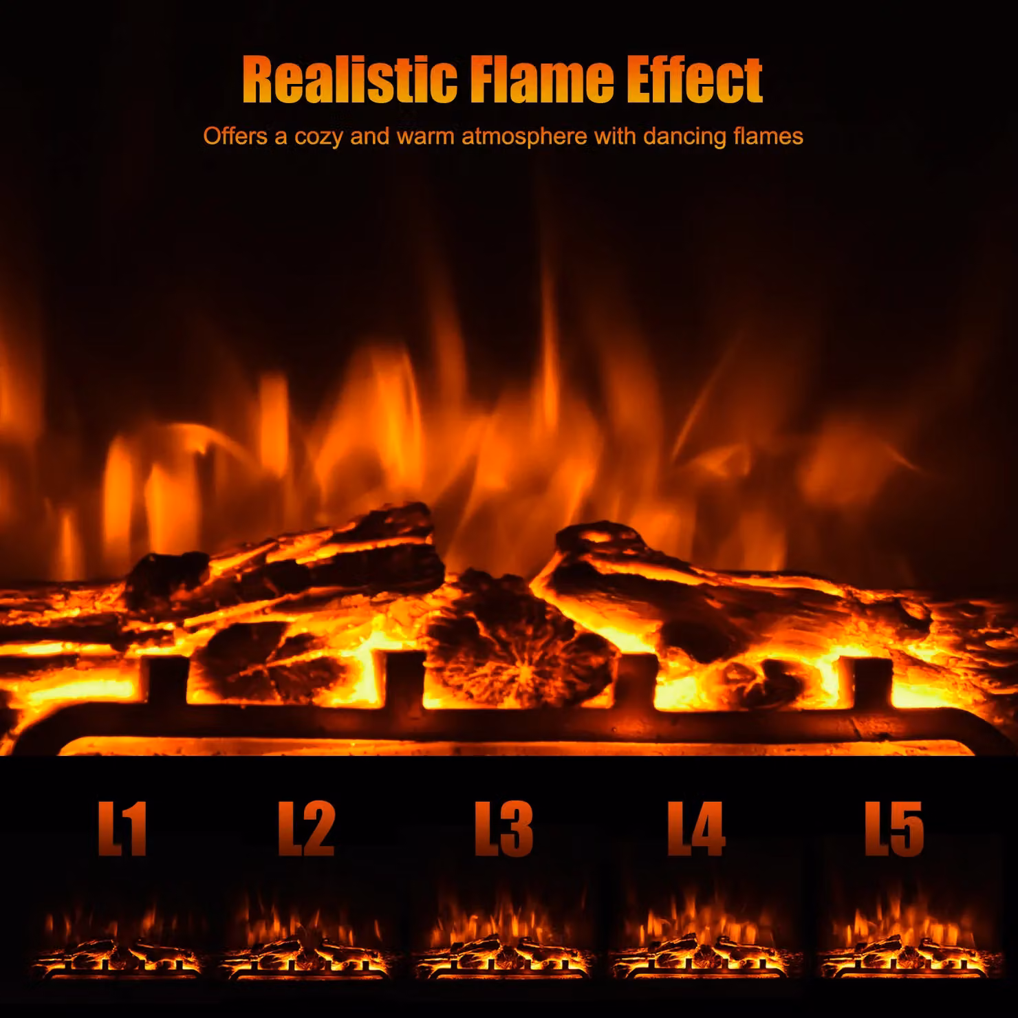 Costway 1500W Electric Fireplace Stove Heater with Log Flame Effect in Black – 3