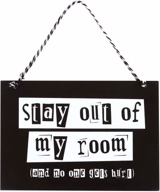 KDMK Stay Out Of My Room Warning Sign, Black and White, Rectangular Hanging Sign