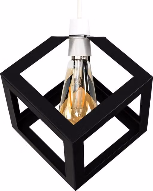 ValueLights Retro Style Black Metal Cube Design Ceiling Pendant Light Shade, Black