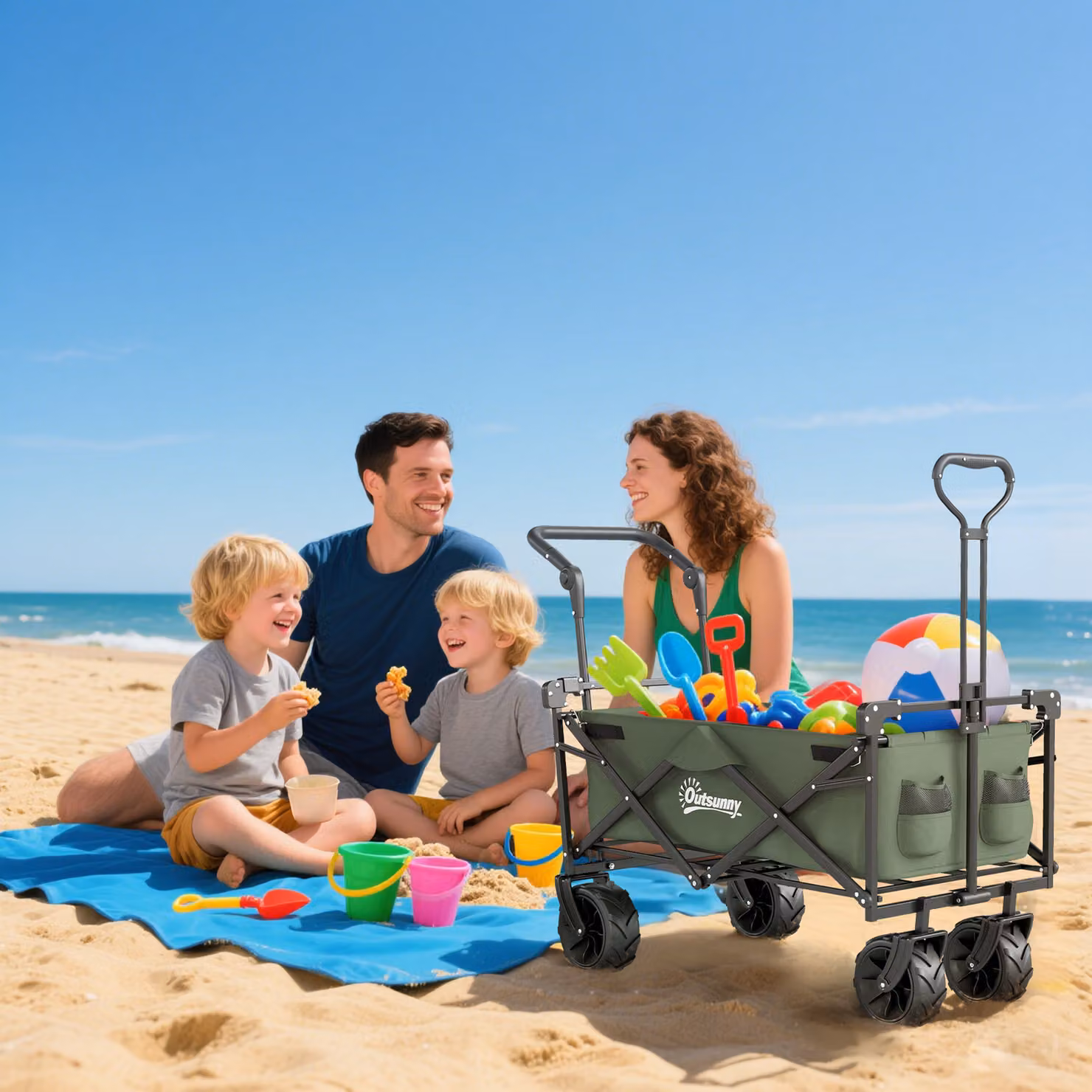 Outsunny Folding Trolley Storage Wagon with Overhead Canopy and 4 Wheels in Green – 7