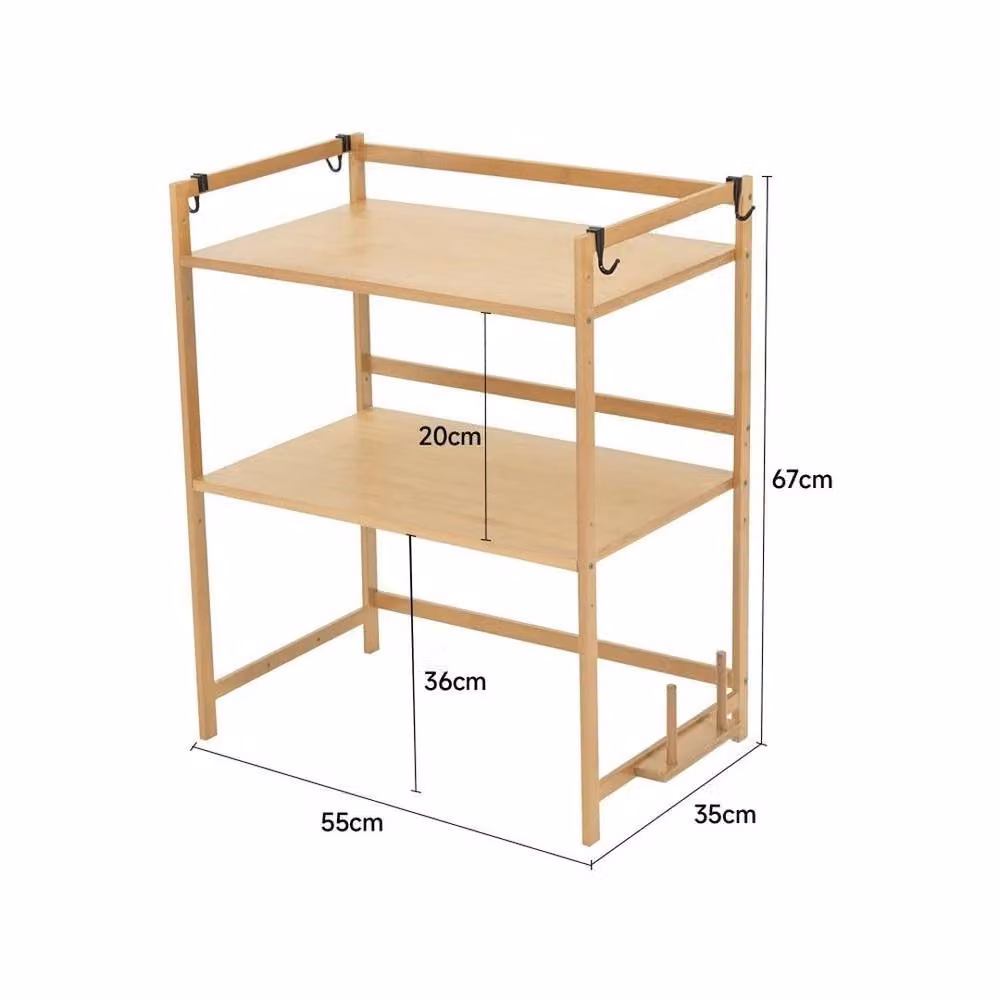 EONLION 2 Tier Bamboo Microwave Oven Rack in Natural Wood Colour, Width: 100 cm – 2