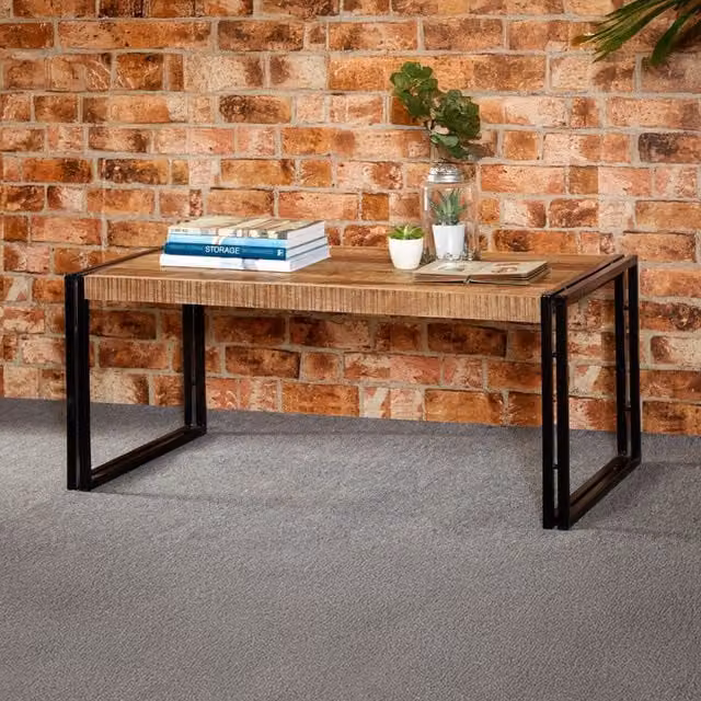 IH Design Industrial Rectangular Coffee Table in Brown Wood and Metal