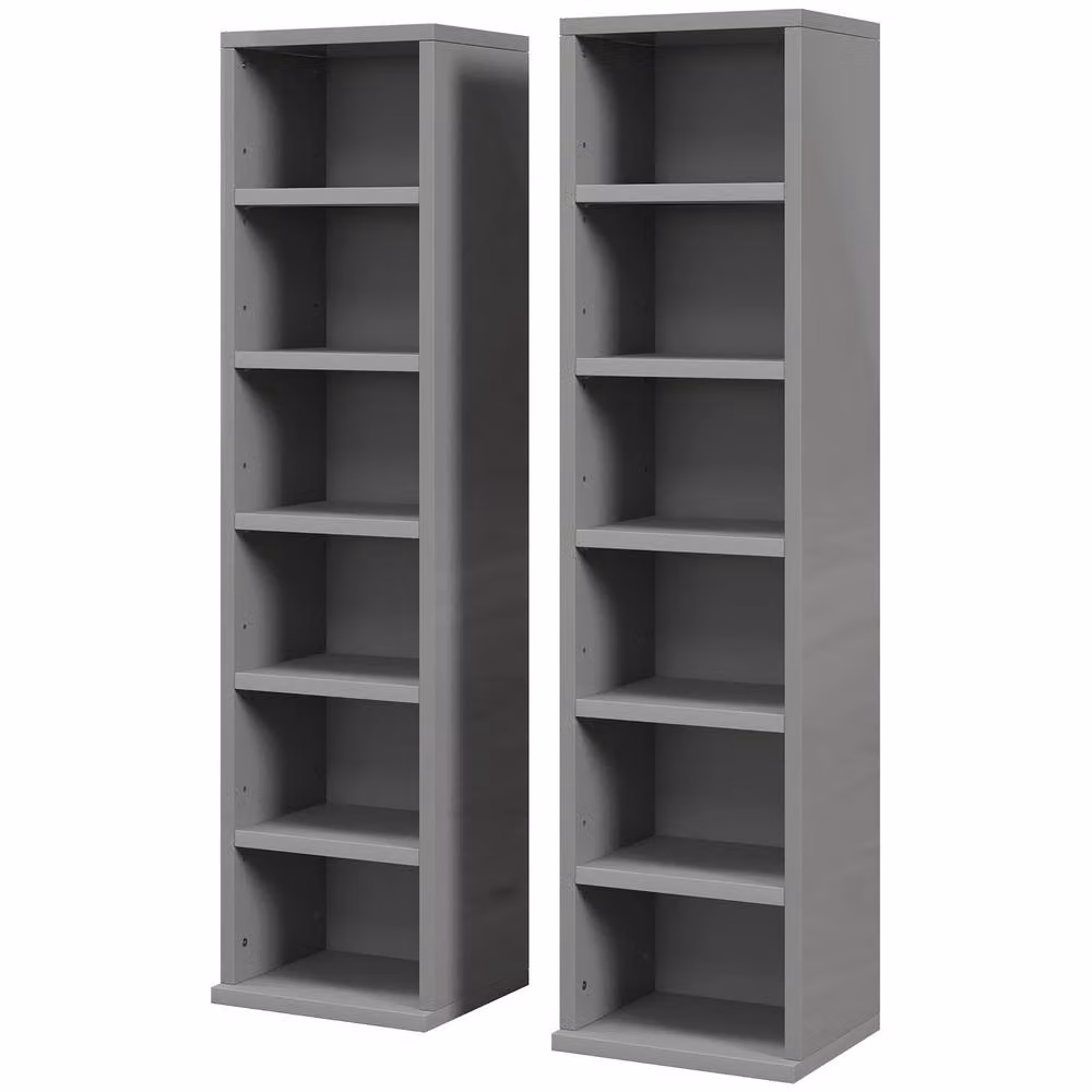 Rolipo 2 Pack Grey CD DVD Media Storage Towers with Adjustable Shelves – 2