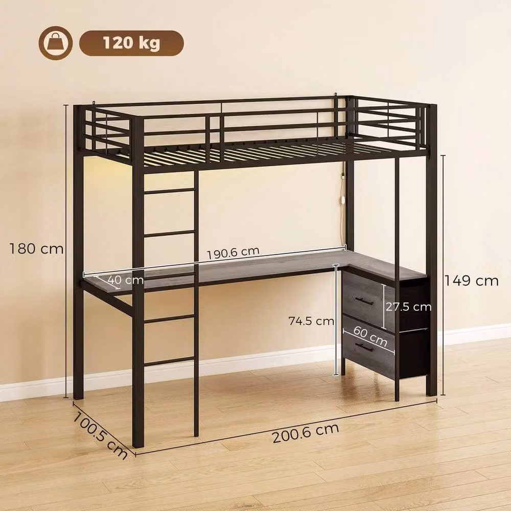 FORGEVIO Metal High Sleeper Bunk Bed with Desk and Drawers in Black – 2