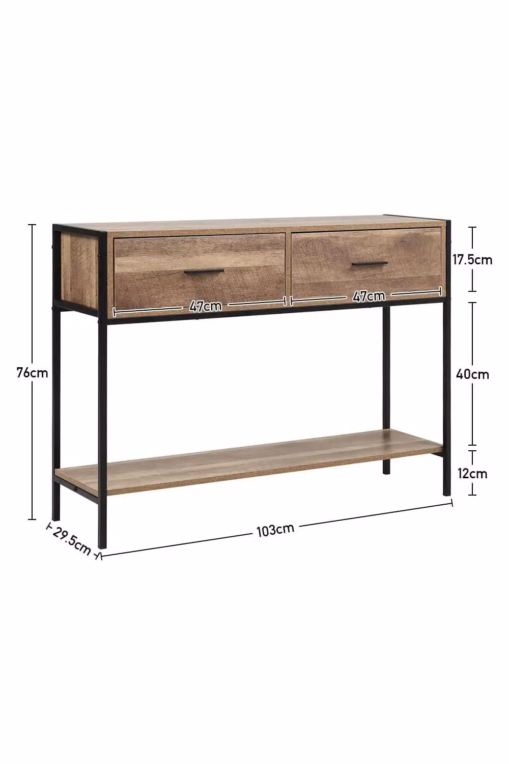 Living and Home Rustic Brown Metal Frame Console Table with 2 Drawers and Shelf – 3