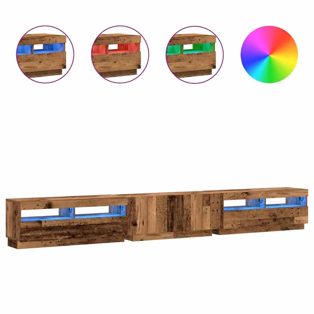 Berkfield Home Rustic Brown TV Cabinet with Integrated LED Lights and Media Compartments, W/D/H: 300 x 40 x 35 cm – 2