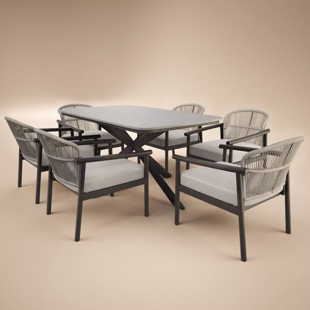 Solace+Co Eliza Modern Outdoor Dining Table and 6 Chairs Set in Grey and Brown – 3