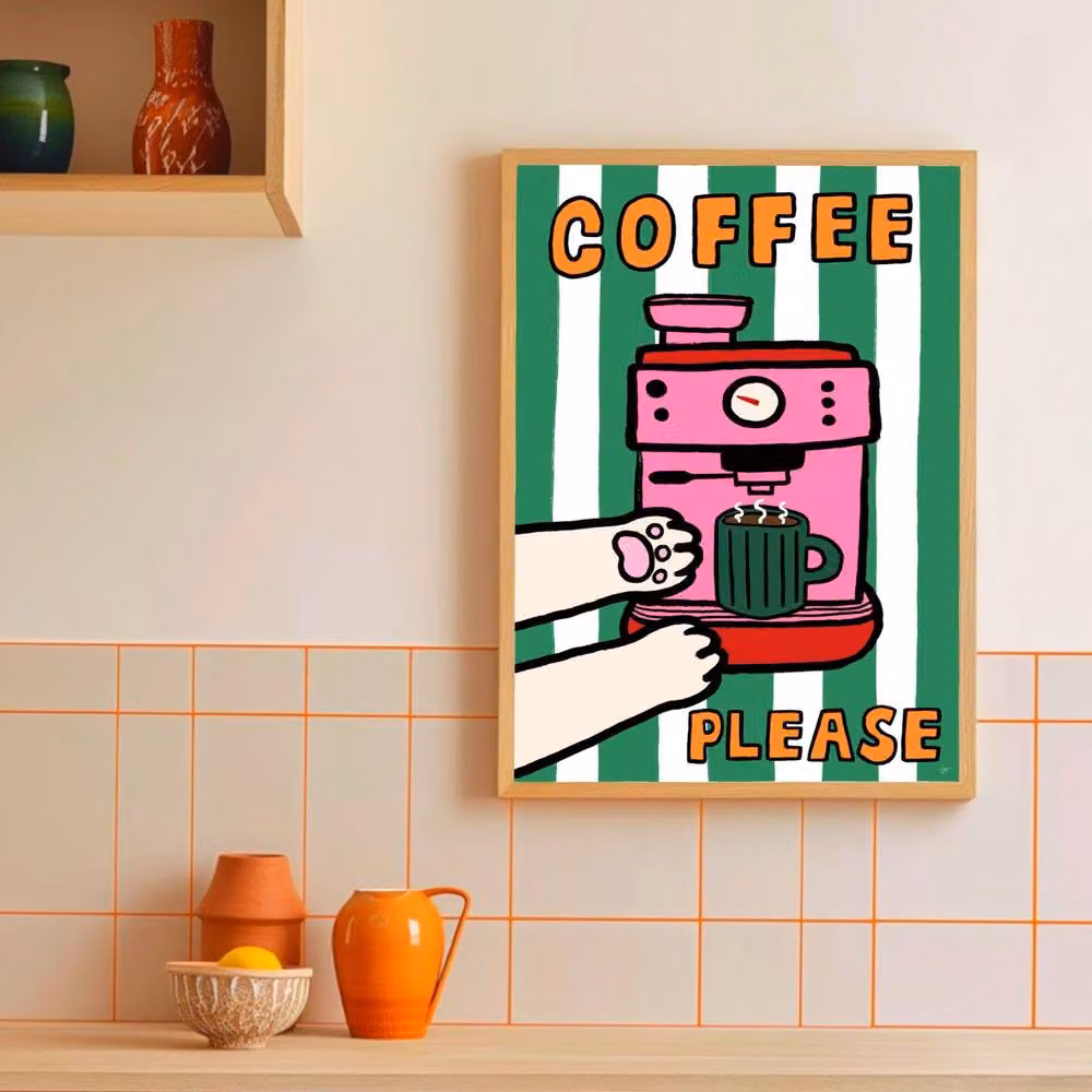 The Paper Tail Coffee Please Print Multicolour Retro Typography Paper Poster, W: 14.8 cm, H: 21.0 cm – 3