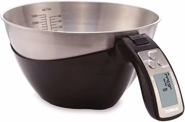 Tower 3-in-1 Digital Jug Scale with 1.5L Stainless Steel Bowl, 5kg Capacity, Black – 1