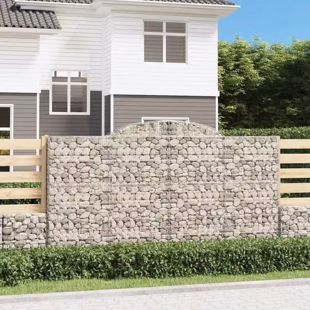Berkfield Home Arched Gabion Baskets, 4 Piece Set, Silver Galvanised Steel, W: 300 cm, D: 50 cm, H: 160-180 cm