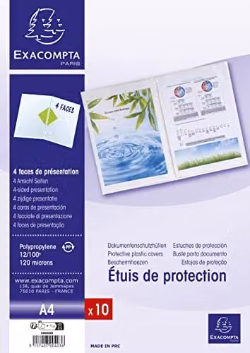 Exacompta Pack of 10 Transparent Double Protective Sleeves for A4 Documents, 1.2mm Polypropylene, 220 x 300 mm