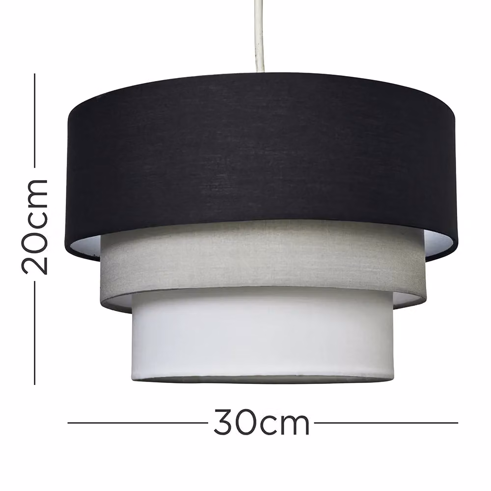 ValueLights Modern Round Three Tier Fabric Ceiling Pendant Light Shades in Black, Grey or White, Set of 2, Shade Width: 30 cm – 3