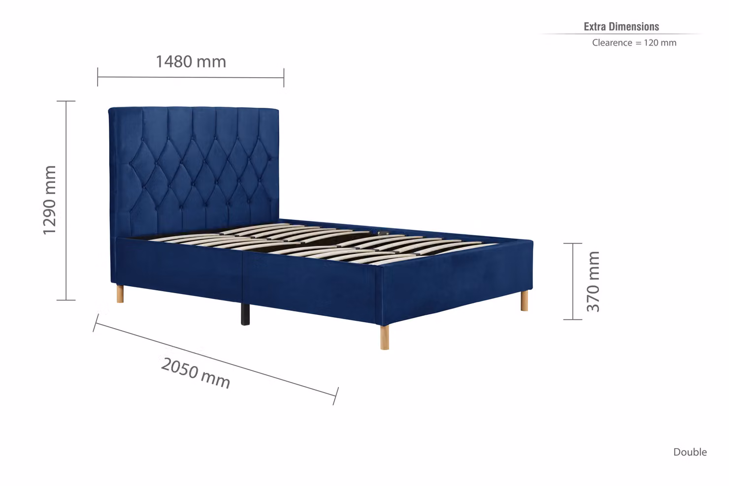 Birlea Loxley Upholstered Velvet Bed in Blue, W/D/H: 120 x 200 cm – 6