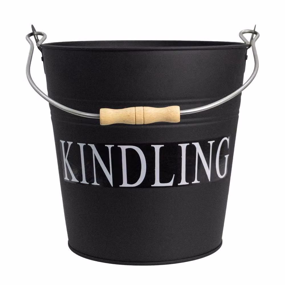 JVL Lavenby Kindling Steel Bucket with Wooden Handle, Black – 3