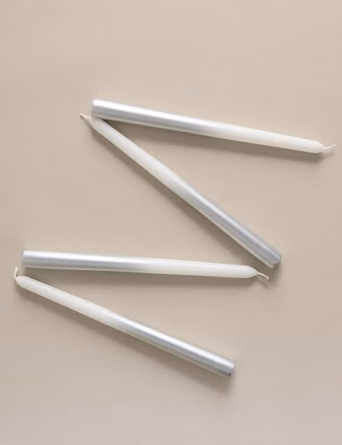 M&S Set of 4 Metallic Ombre Dinner Candles in Silver Mix