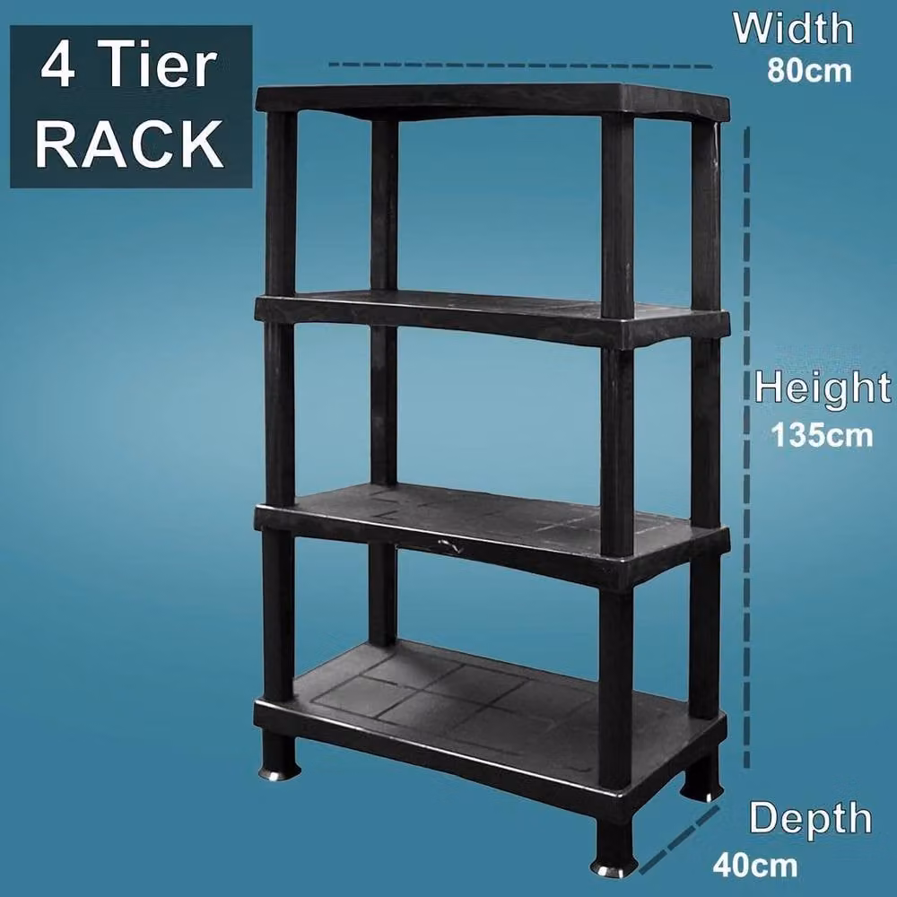 FORGEVIO Pack of 2 Black Plastic 4 Tier Storage Shelving Units – 3