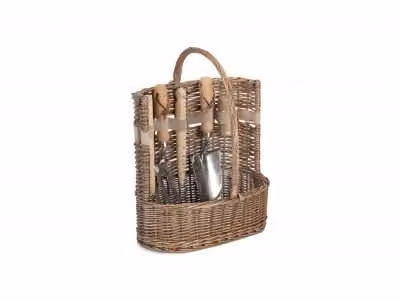 Red Hamper Antique Wash Deluxe Garden Tool Basket in Brown Wood and Rattan with Handles – 2