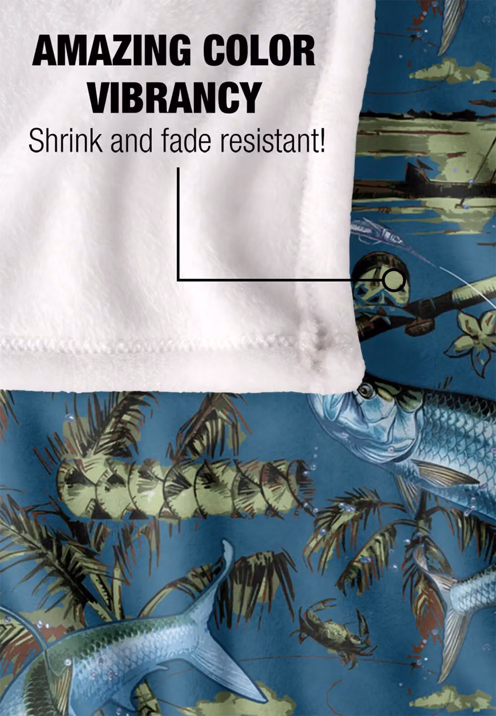 JQ Licensing Tarpon Tiki Fishing Pattern Super Soft Fleece Throw Blanket, White, W/D/H: 152 x 127 cm – 4