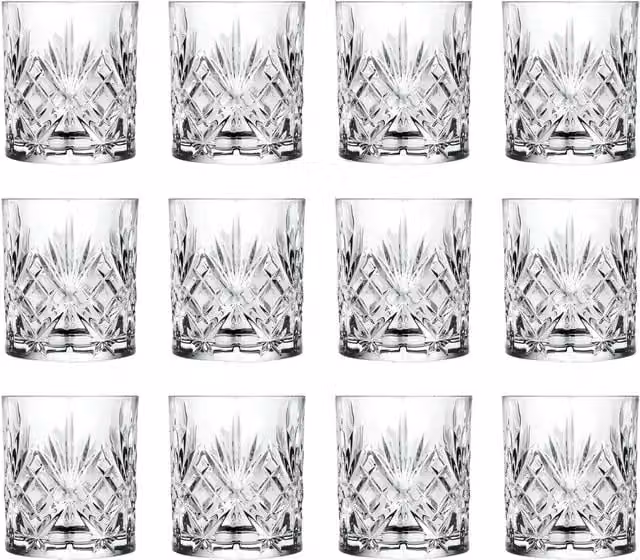 RCR Melodia Crystal Whisky Tumbler Glasses, Transparent, Pack of 12, 340ml per glass