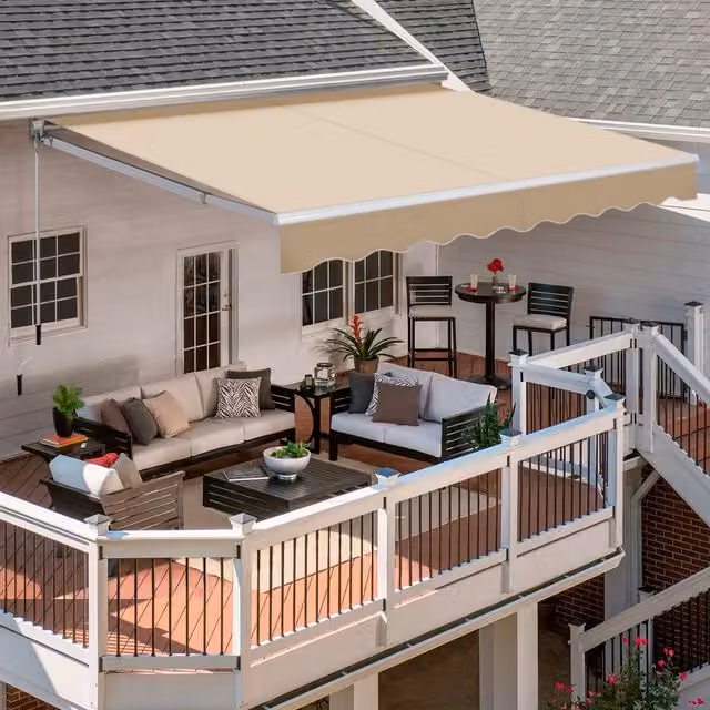 Yaheetech Retractable Outdoor Awning with Crank and Folding Arms, Beige