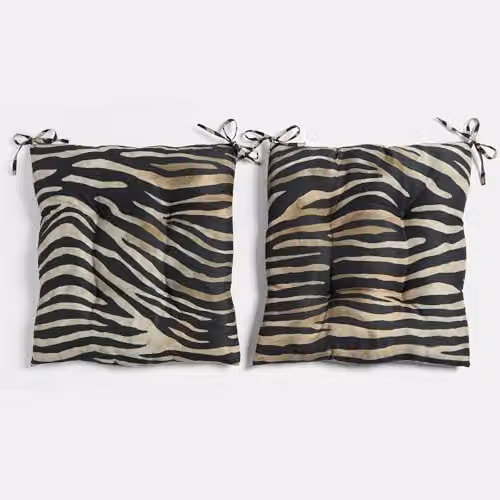 OHS 2 Pack Zebra Print Outdoor Chair Seat Pads in Black and White, W/D/H: 40 x 40 x 40 cm