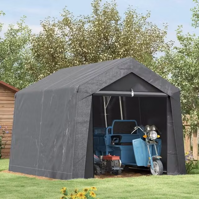 Outsunny Waterproof Garden Storage Shed Tent in Dark Grey with Galvanised Steel and PE Construction